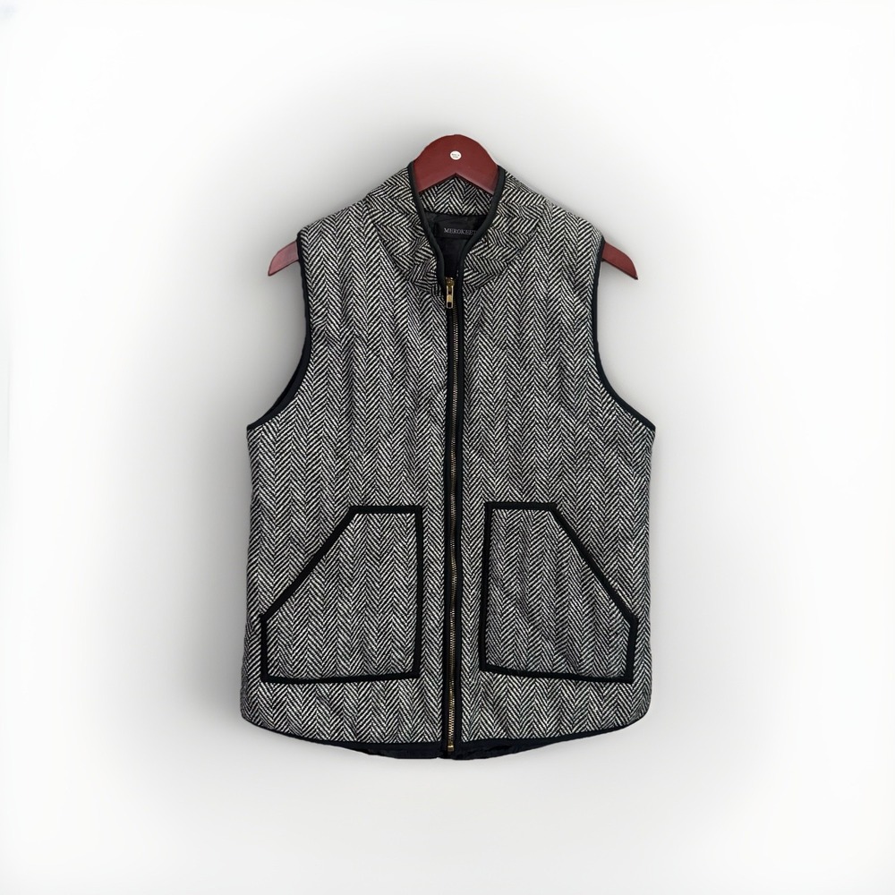 Merokeety Women's Medium Herringbone Quilted Vest‎ Black White Puffer Jacket
